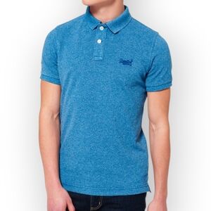SUPERDRY Men Pique Polo Shirt Blue Vintage Destroyed Storm Sz Small Y2K Normcore